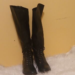 Bed Stu Black Lace-Up Knee-High Boots